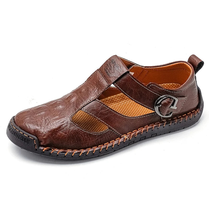 LOR MALE Fashion Mens Sandals Leather Summer Beach Casual Sandals Male Non-Slip Soft Comfortable Outdoor Shoes High Quality Man Sandals