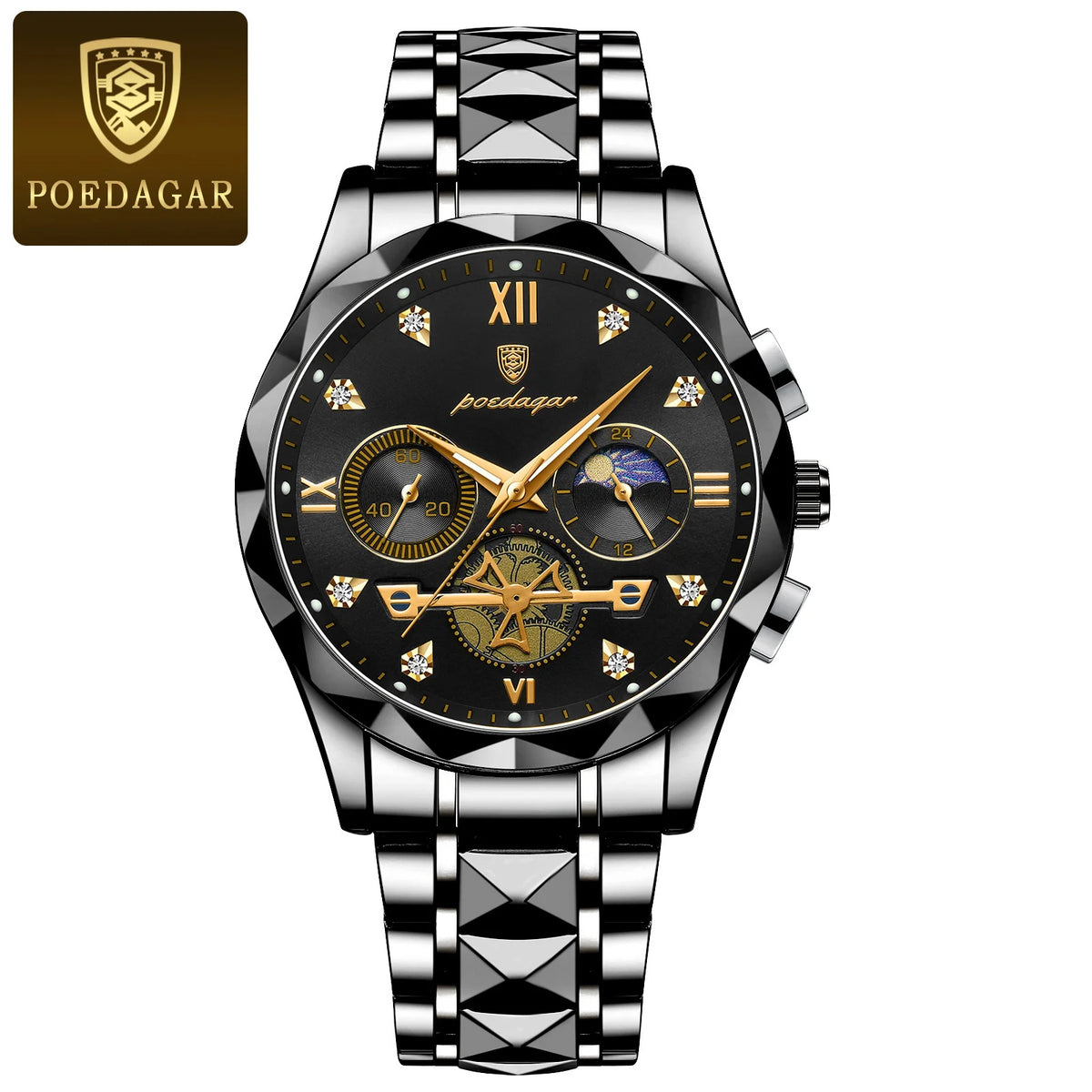 LOR MALE POEDAGAR Top High Quality Man Wristwatch Stainless Steel Chronograph Business Men Watch Waterproof Luminous Quartz Men's Watches