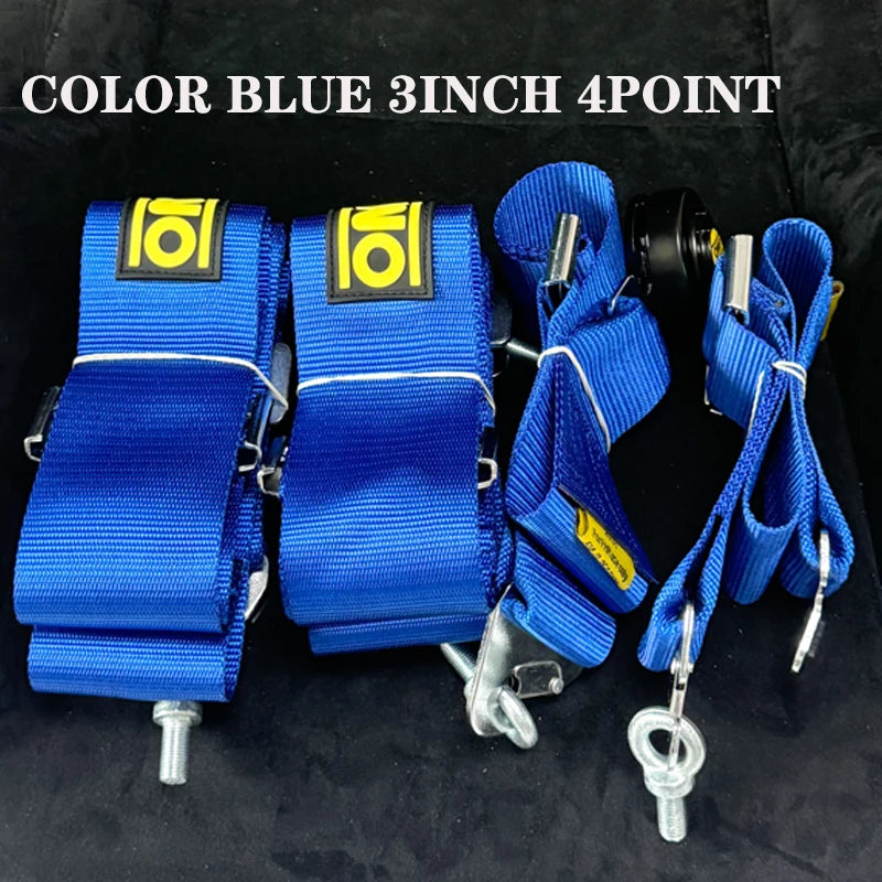 LOR MALE Blue 4 Points Seat Belt 3 Inch Racing Car Safety Belt Harness High Quality Seat Belt Strap Polyester With Quick Release Camlock