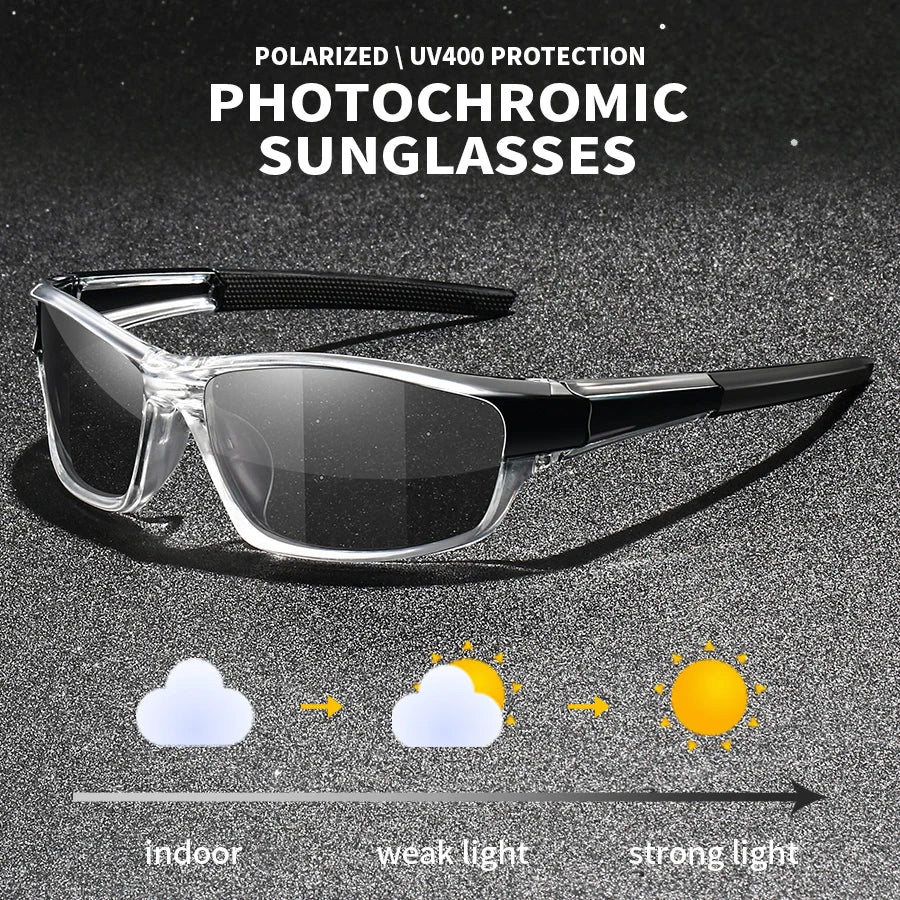 LOR MALE Photochromic Polarized Sports Vintage Sunglasses Men Women Fishing Cycling Dri Ring