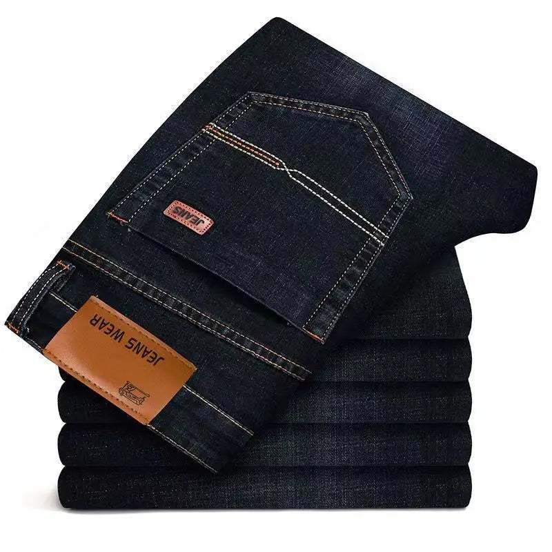 LOR MALE Men's jeans, casual straight leg, elastic, fashionable, classic, blue and black work denim pants, men's brand clothing