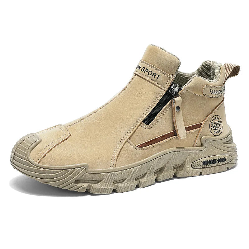 LOR MALE Men's Slip-On Work Boots No Laces Fall Construction Anti-Slip Wear-Resistant Fashionable Waterproof Sports  Boots