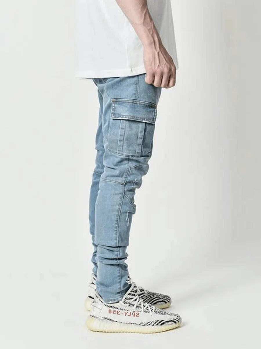 LOR MALE 2026Jeans Men Pants Wash Solid Color Multi Pockets Denim Mid Waist Cargo Jeans Plus Size Fahsion Casual Trousers Male Daily Wear
