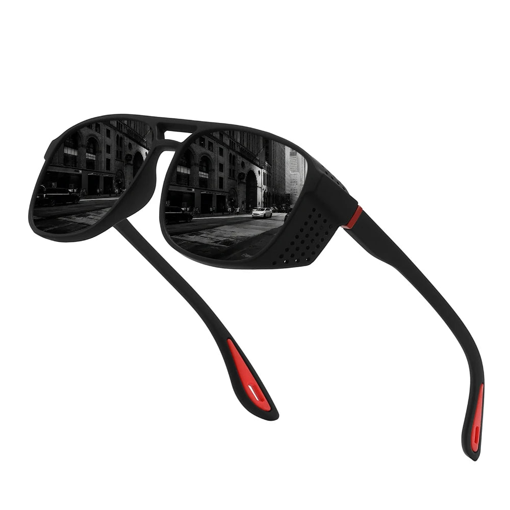 LOR MALE Polarized Driving Sunglasses Men Vintage Steampunk Goggles Windproof Side Shield Fishing Shades UV400 Outdoor Sports Eyewear