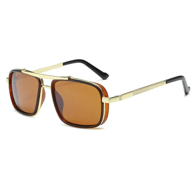 LOR MALE Polarized Punk Sunglasses Men Vintage Steampunk Square Sun Glasses Male Drivin