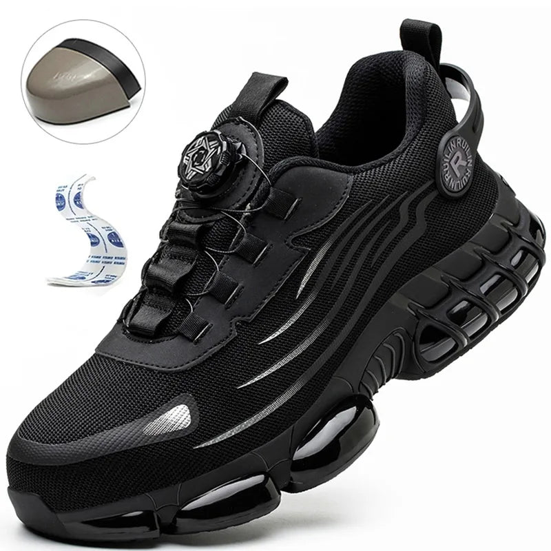 LOR MALE Steel Toe Safety Boots Rotating Button Work Shoes Men Anti-Smash Anti-Puncture Safety Boots Air Cushion Men's Sports Shoes ﻿