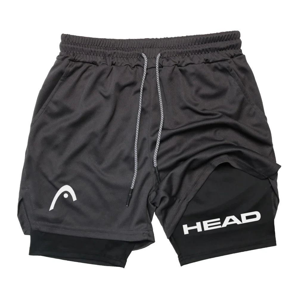 LOR MALE Anime Berserk Head Running Shorts Men Fitness Gym Training 2 in 1 Sports Quick Dry Workout Jogging Double Deck Summer