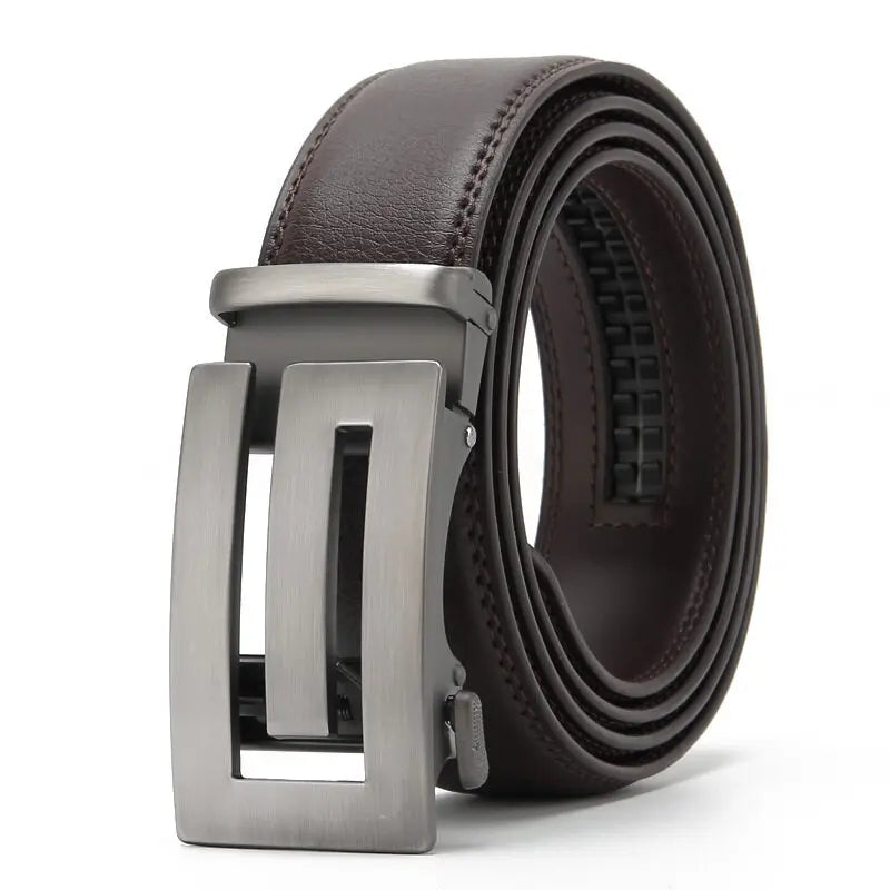 LOR MALE Belts Men Automatic Buckle Design Genuine Leather Belt For Men Luxury Leather Men's High Quality Male belt 110-130cm