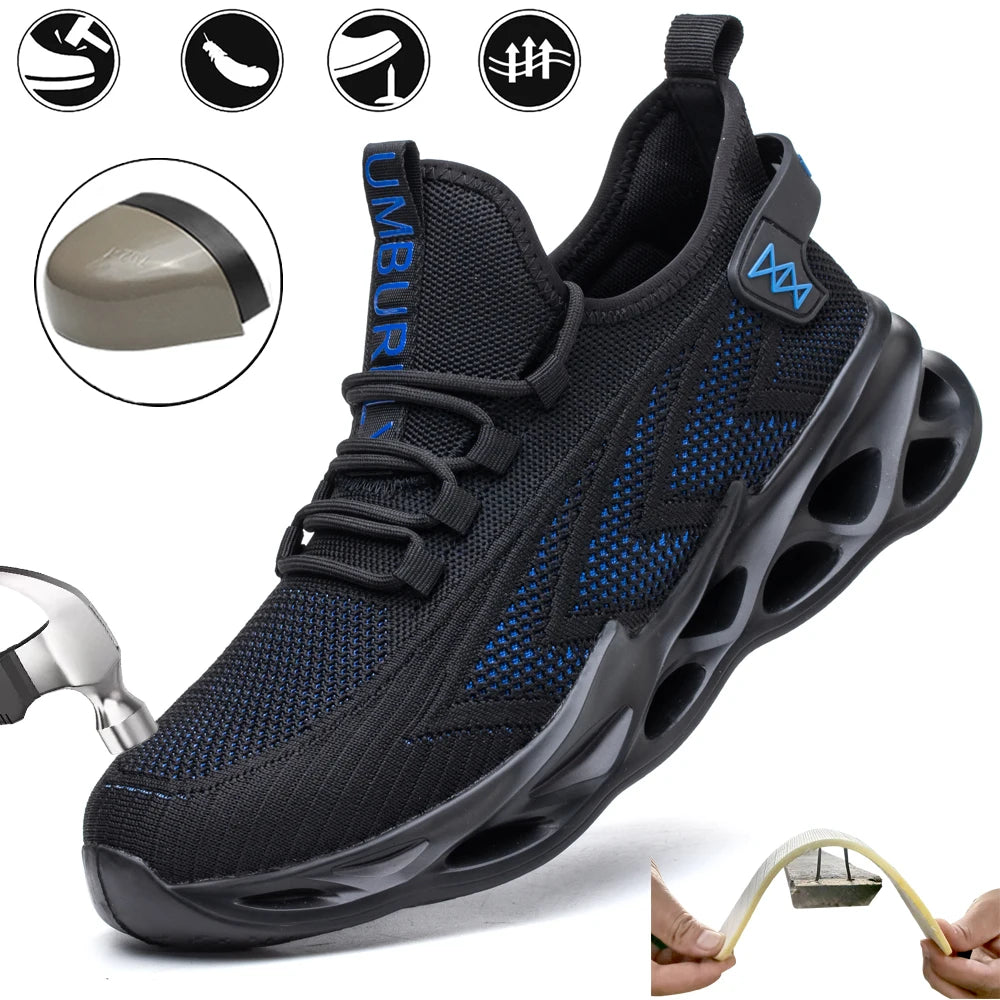 LOR MALE Men's Steel Toe Safety Work Shoes Anti-Smash & Puncture Breathable Lightweight Durable Construction Boots for Industrial Outdoor