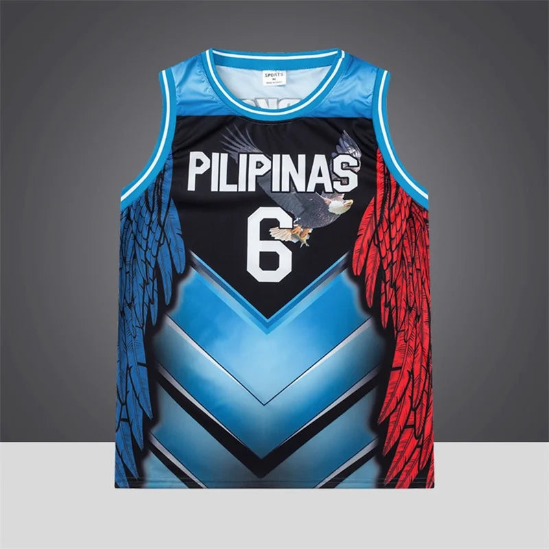 Philippines Basketball Jersey - Blue & Red Wing Graphic "PILIPINAS 6" Eagle Design Artistic Athletic Jersey