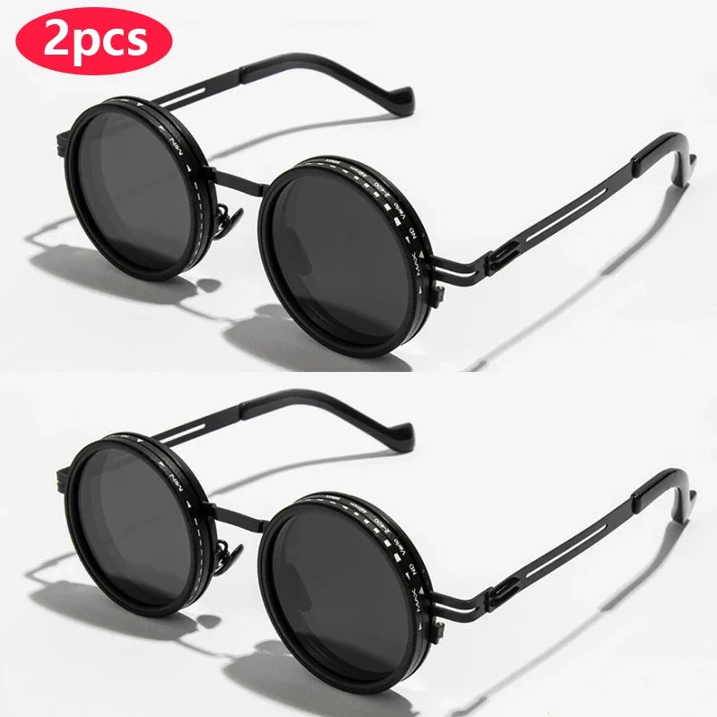 LOR MALE Polarized Round Sunglasses ND9 Adjustable Dimming Sun Glasses Men Women Retro 2