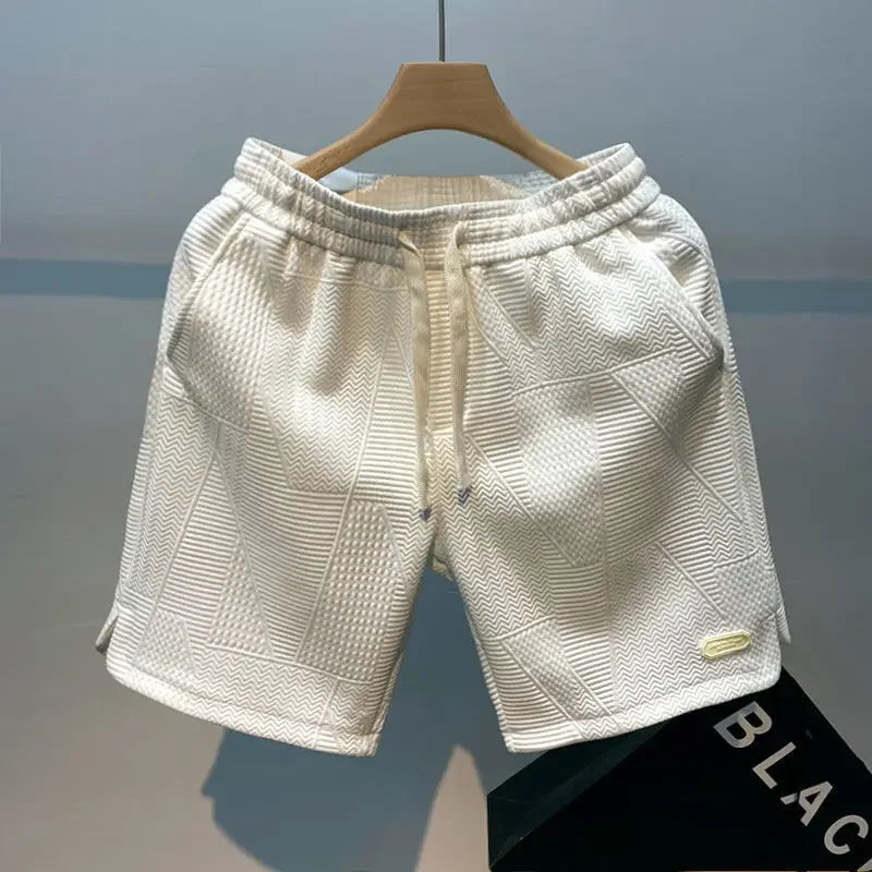 LOR MALE Men's Shorts Four Seasons Running Short for Men Casual Jogging Short Pants Wave Pattern Solid Color Drawstring Man Sports Shorts