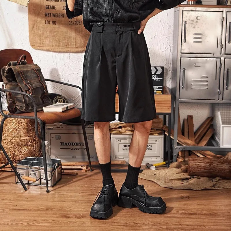 LOR MALE Loose Straight Leg Five Quarter Pants for Men in Summer, Loose and Versatile, Wide Leg Casual
