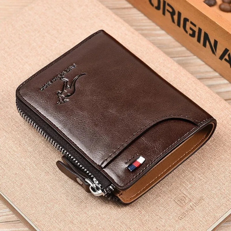LOR MALE Mens Wallet Leather Business Card Holder Zipper Purse Luxury Wallets for Men RFID Protection Purses Carteira Masculina Luxury