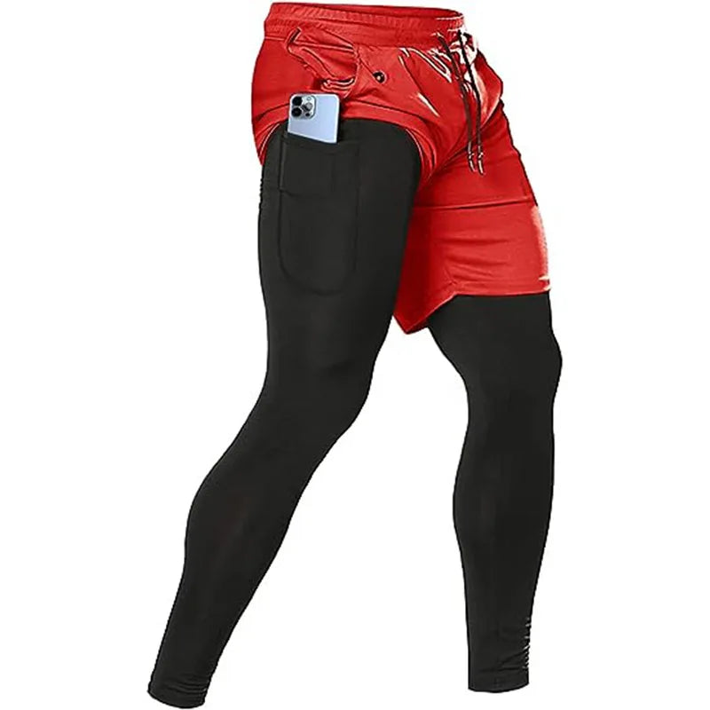 LOR MALE Men's Sport Pants 2 in1 Training Athletic Tracksuits Sportswear Workout Male Jogging Trousers Gym Fitness Running Pants Men