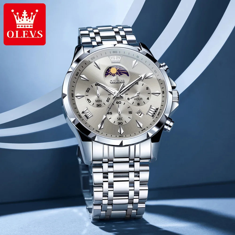 LOR MALE OLEVS 3653 Mans Watch Multifunctional Chronograph Quartz Watch Moon Phase Watc