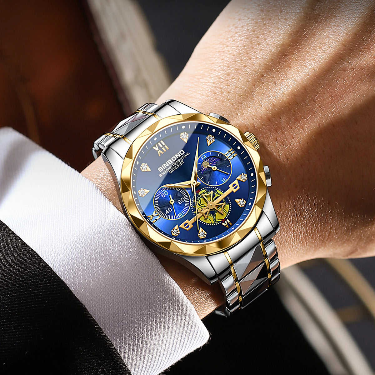 LOR MALE BINBOND Luminous Waterproof Accurate Quartz Watches For Men Chronograph Sturdy Men's Wristwatch Luxury Business Casual Reloj