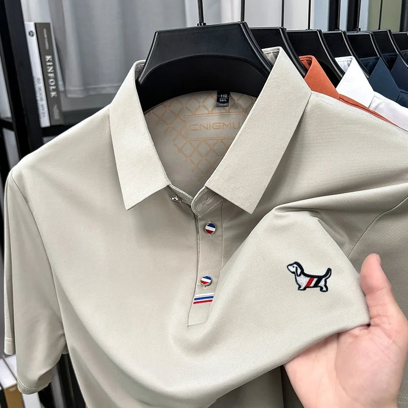 LOR MALE Hot Quality Man Short-Sleeved Polo Shirt Lapel Button Dog Embroidery Spring Casual Elegance T-Shirt Simple Business MensClothing