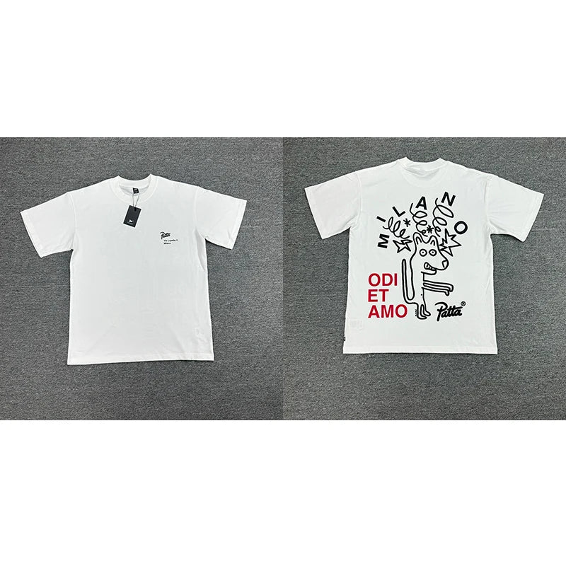 LOR MALE Men Women Loose Fit Patta Short Sleeve T-Shirt Casual Versatile Street 100% Cotton Top Short Sleeve