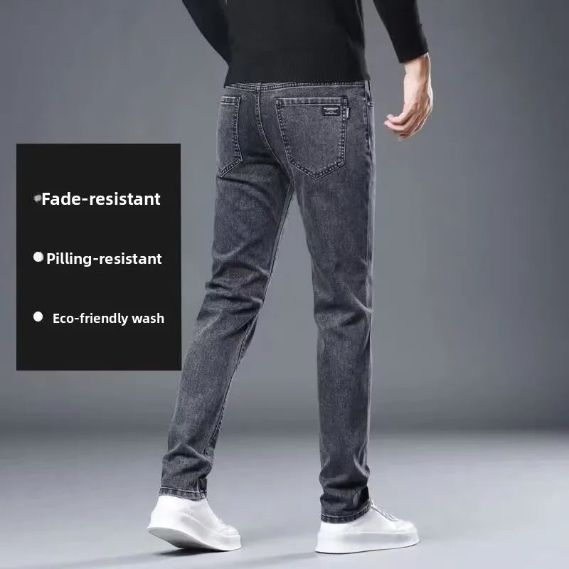 LOR MALE Men's Casual Work Jeans Straight Leg Large Size Fashionable City Style Youthful Energy High Elasticity Wear Resistant