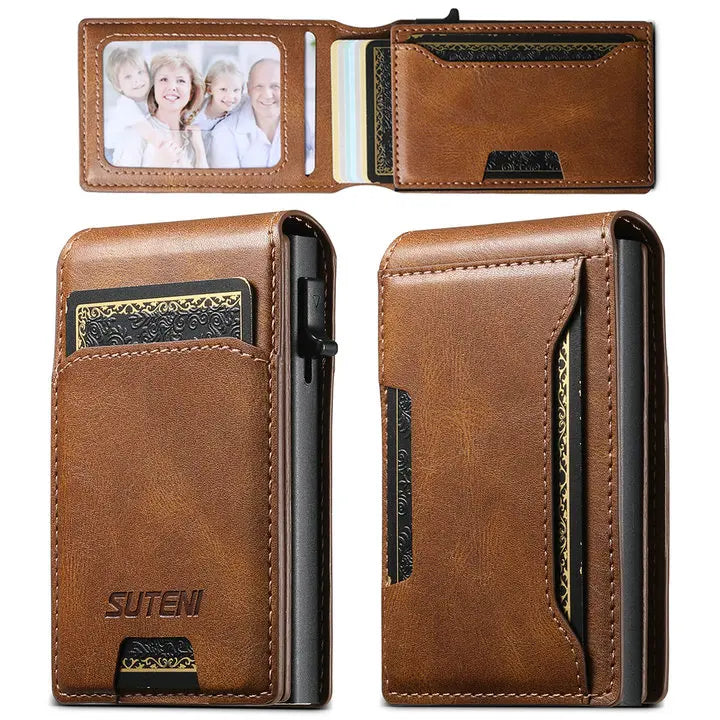 LOR MALE Luxury High Quality Leather PU Capa For Men Wallet Cards Slot Case Card Box Pressing The Button Automatically Ejects The Card