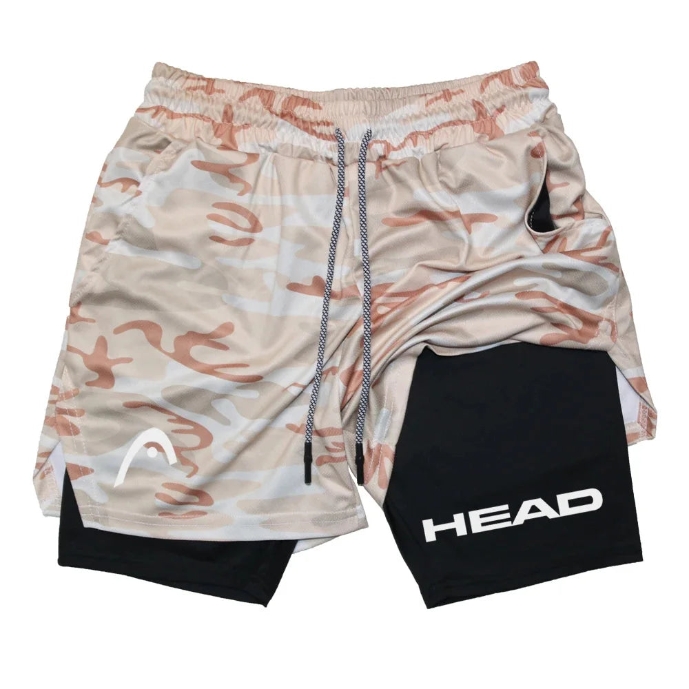 LOR MALE Anime Berserk Head Running Shorts Men Fitness Gym Training 2 in 1 Sports Quick Dry Workout Jogging Double Deck Summer