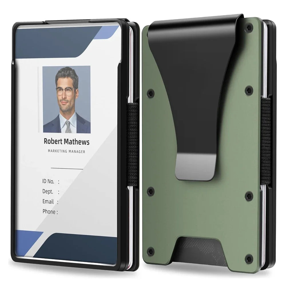 LOR MALE Minimalist Wallet for Men- Slim Aluminum Metal Money Clip Wallet with Clear ID Card Holder, Slim Wallet for Men Holds Up 15 Card