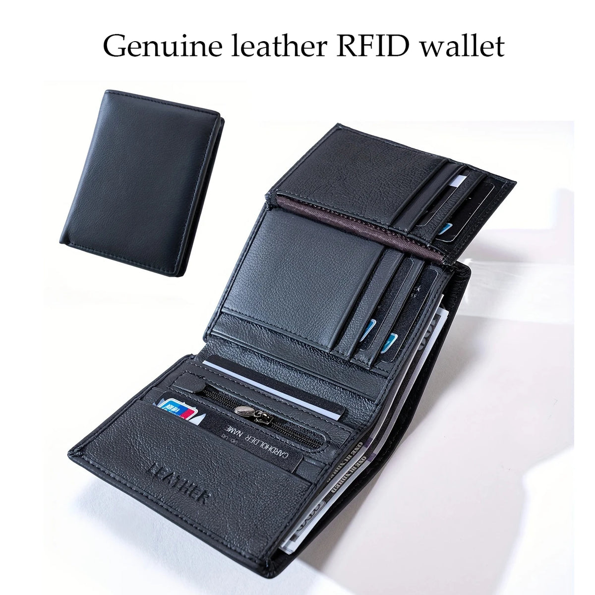 LOR MALE Men Wallet Genuine Leather Wallets Zipper Purse Vertical Business Wallets RFID