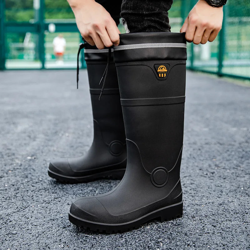 LOR MALE Men Rain Boots Steel Toe Platform Boots Waterproof Non-slip Rain Shoes Anti-smash Anti-stab Work Shoes Slip-On Anti Crush Boots