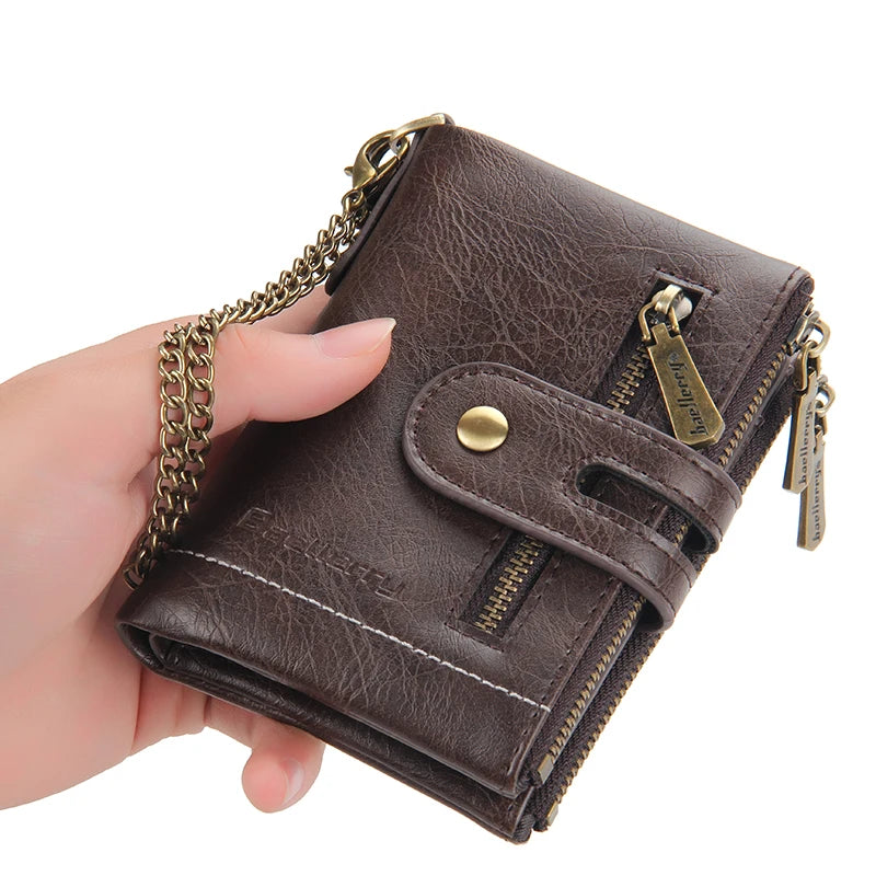 LOR MALE Business Men Wallets Pu Leather Short Card Holder Chain Luxury Brand