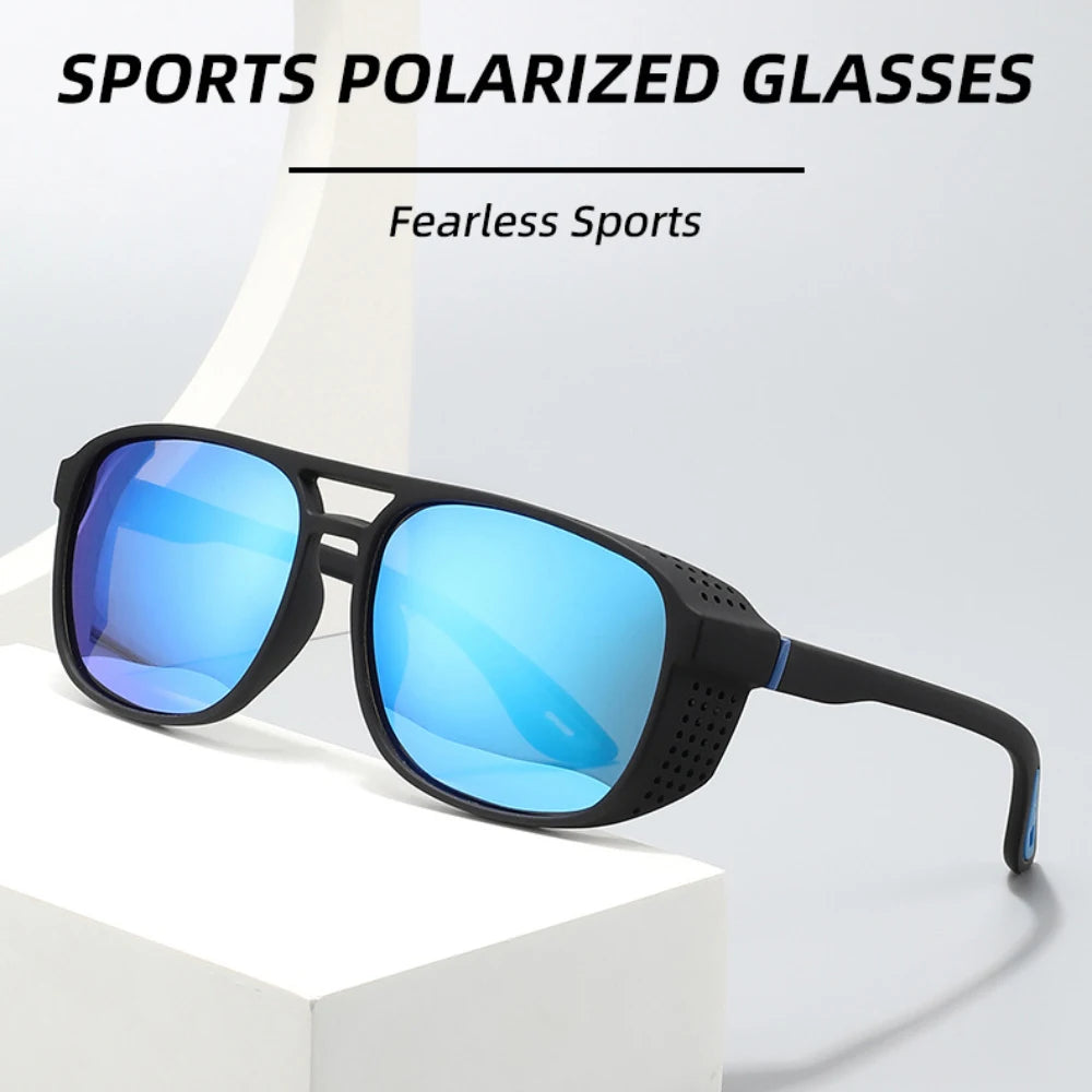 LOR MALE Polarized Driving Sunglasses Men Vintage Steampunk Goggles Windproof Side Shield Fishing Shades UV400 Outdoor Sports Eyewear