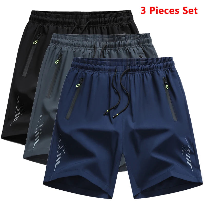 LOR MALE 3 Pieces New Running Shorts Men Gym Sports Shorts Quick Dry Workout Training Fitness Jogging Short Pants Man Summer Board Shorts