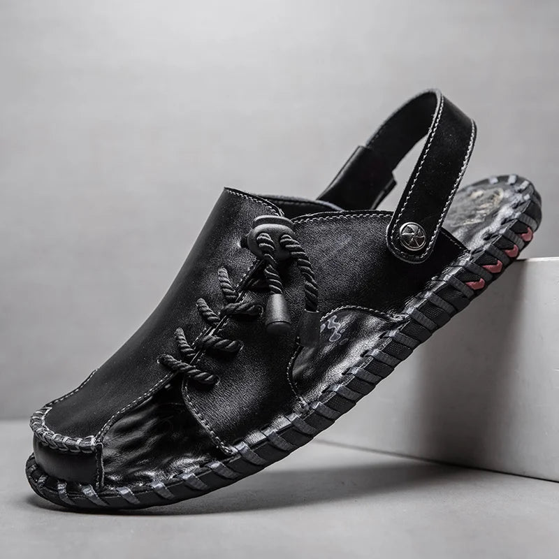 LOR MALE Fashion Mens Sandals Genuine Leather Summer Beach Slippers Male Non-Slip Soft Comfortable Outdoor Shoes High Quality Man Sandals