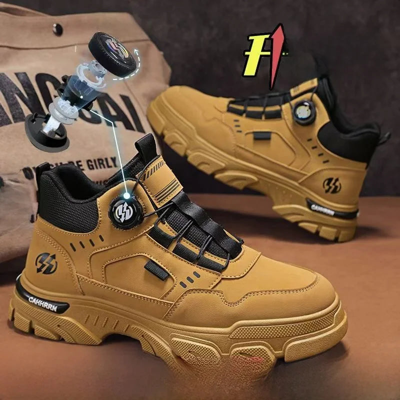LOR MALE Men's Casual Sporty  Boots High-Top Wear-Resistant Anti-Slip Shoes Comfortable Breathable PU Leather round Toe Boots