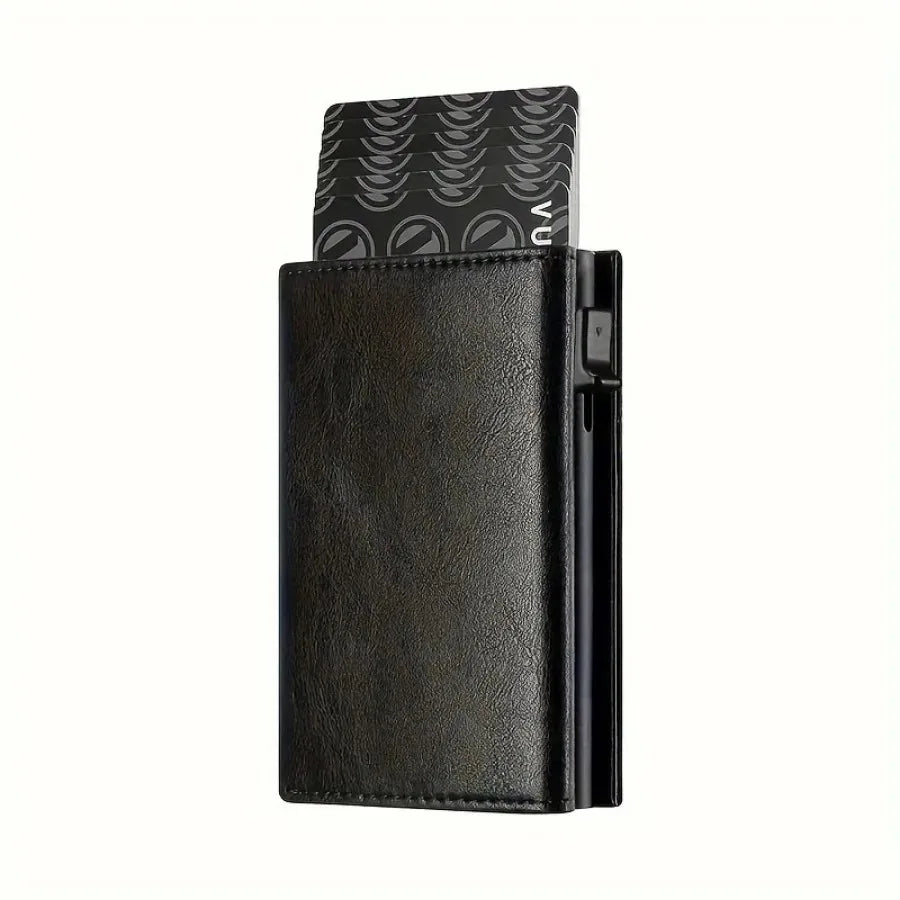LOR MALE Men's Wallet with Zipper Coin Purse Automatic Pop-up Metal Credit Card Holder Minimalist RFID Blocking Business Card Wallet Idea
