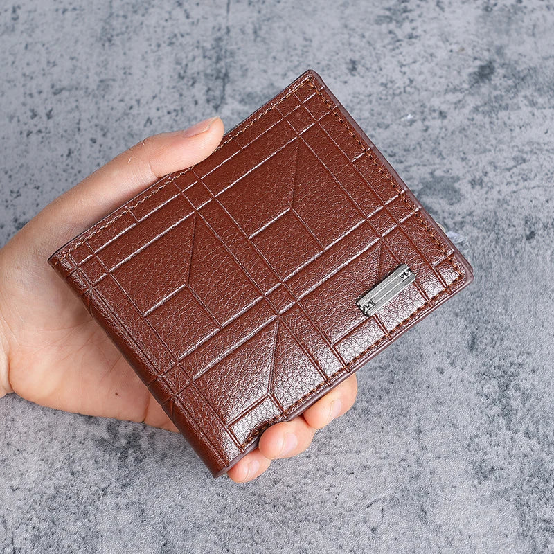 LOR MALE wallets short wallet youth checkered horizontal soft wallet large capacity mul