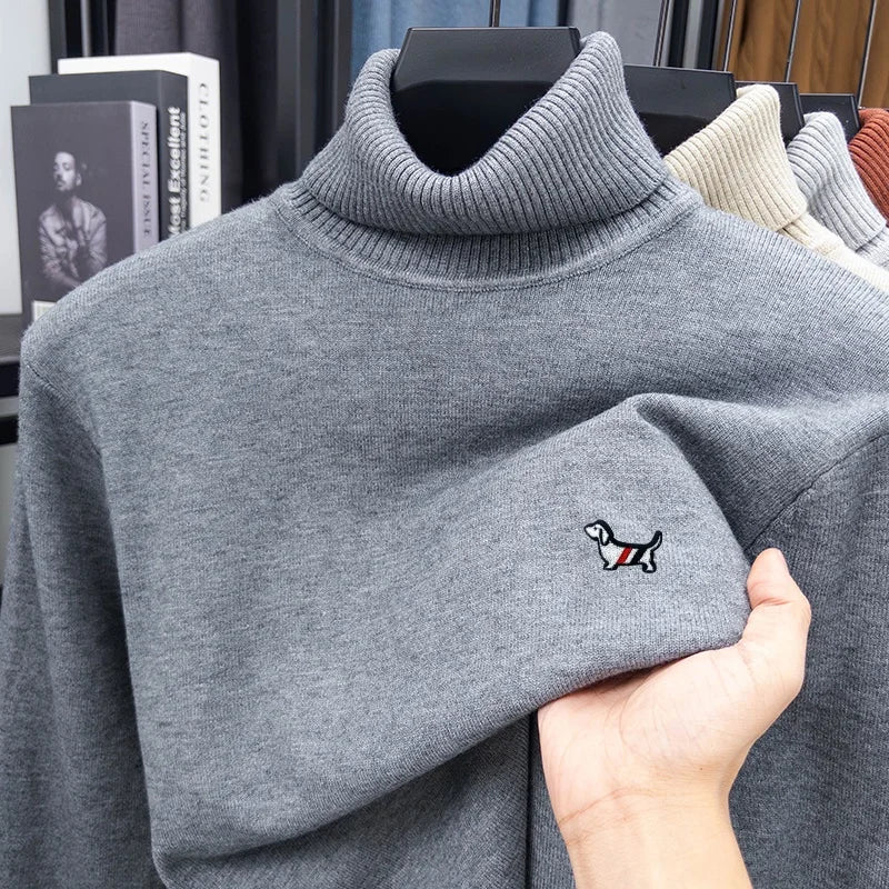 LOR MALE High Quality Man Spring Long-Sleeved Knitwear Dog Print High Neck Hot Pullover Versatile Trend Leisure Warm Sweater MensClothing