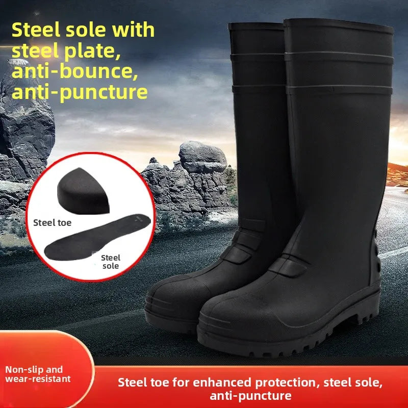LOR MALE Thickened Steel Toe Rain Boots Anti Crush PVC Steel Bottom Labor Protection Boots Construction Site Protection Mining Boots W...