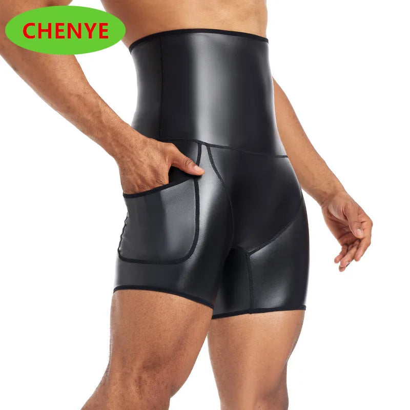 LOR MALE Men Paty Short Pants Men`s New Running Shorts High-waisted Stretch Leather Pants GYM Sport Shorts Fitness Jogging Workout Shorts