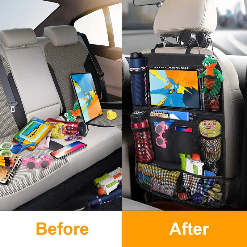 LOR MALE Car Backseat Organizer with Touch Screen Tablet Holder Auto Storage Pockets Cover Car Seat Back Protectors Car Accessories