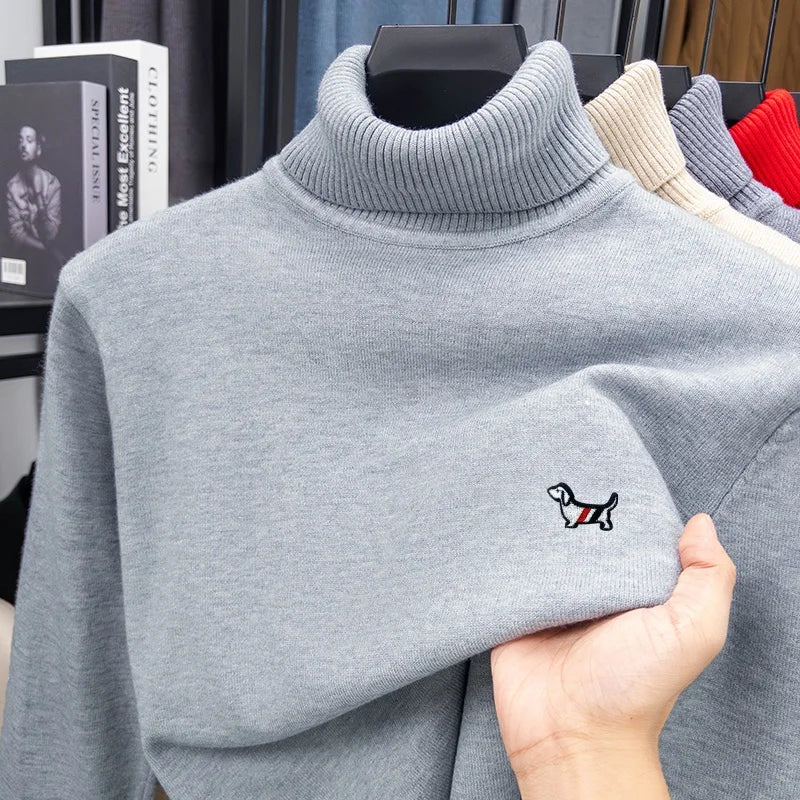 LOR MALE High Quality Man Spring Long-Sleeved Knitwear Dog Print High Neck Hot Pullover Versatile Trend Leisure Warm Sweater MensClothing