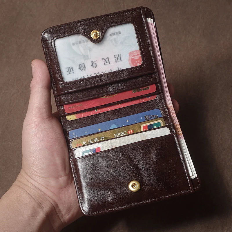 LOR MALE GURO Genuine Leather Wallet High Quality Multi-Card Slots Ultra Slim Lightweight Credit Card Holder Men Women Bifold Money Clip