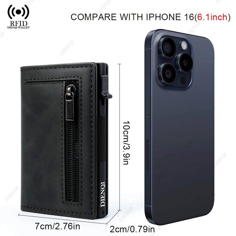 LOR MALE Anti-theft Credit Card Holder Men Wallets Rfid Blocking Aluminum Leather Pop Up Minimalist Wallet Cardholder Wallets for Men