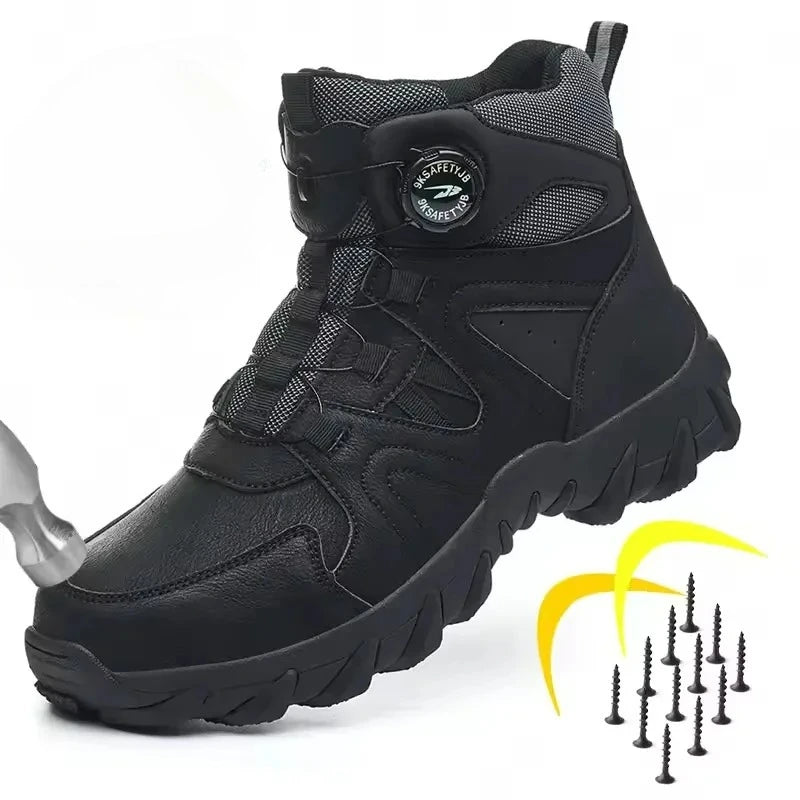 LOR MALE New Men's Safety Boots Work Boots Anti-smashing Anti-puncture Men Boots High Top Outdoor Safety Shoes Protective Steel Toe Shoes
