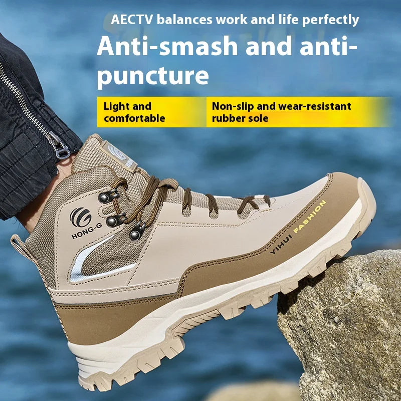 LOR MALE Waterproof Composite Toe Work Boots Puncture-Proof Non-Slip Breathable Comfort Fit for Warehouse Use Mne's Anti-smash Work Boots