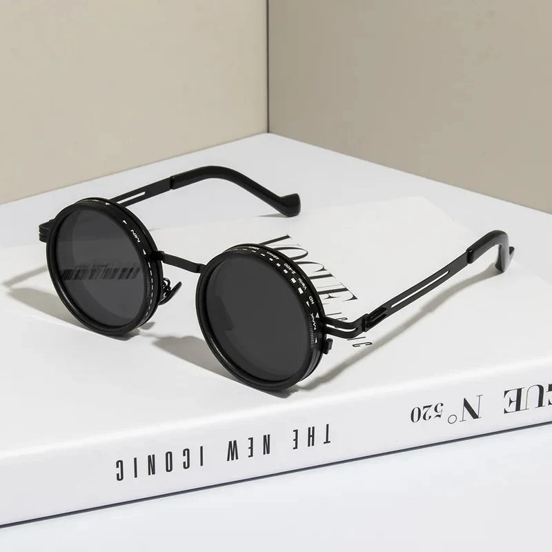 LOR MALE Polarized Round Sunglasses ND9 Adjustable Dimming Sun Glasses Men Women Retro