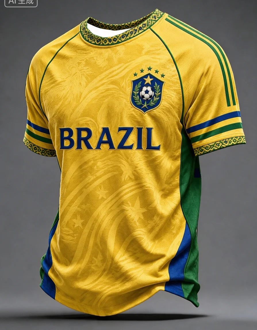 2026 New Brazilian Flag Themed Football Jersey, Fan Friendly Sports Training, Quick Drying T-shirt for Men Family Kids Tees