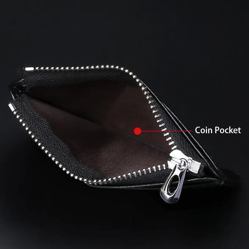 LOR MALE Slim Card Holders Wallets Pu Leather Cardholder Purses with Zip Coin