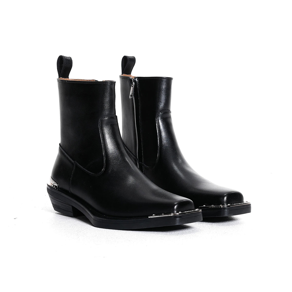 LOR MALE Iron toed boots men's handmade genuine leather Chelsea zipper style irregular large sole square toe boots versatile short boots