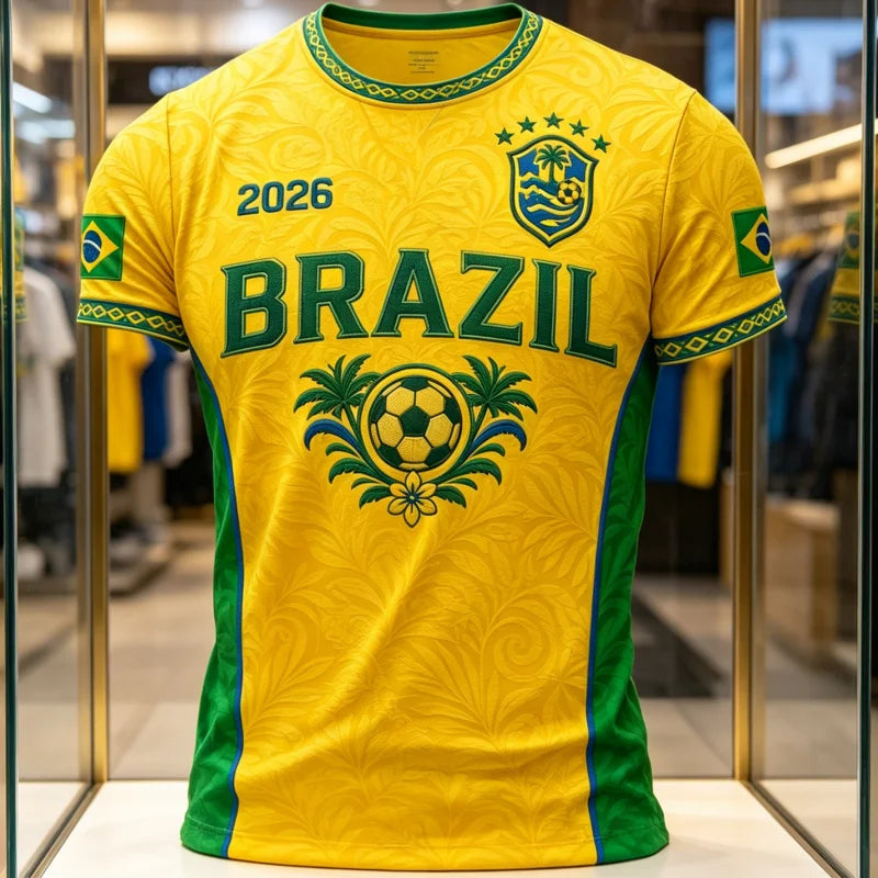 2026 Brazil Themed Fan Printed Football Shirt, Casual and Comfortable Sports Breathable Quick Drying Parent-child T-shirt
